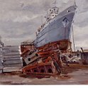 Ship on shipyard 1967 oil on canvas 85x100